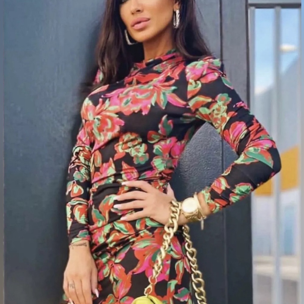 Zara floral draped mini dress - Picture 3 of 8